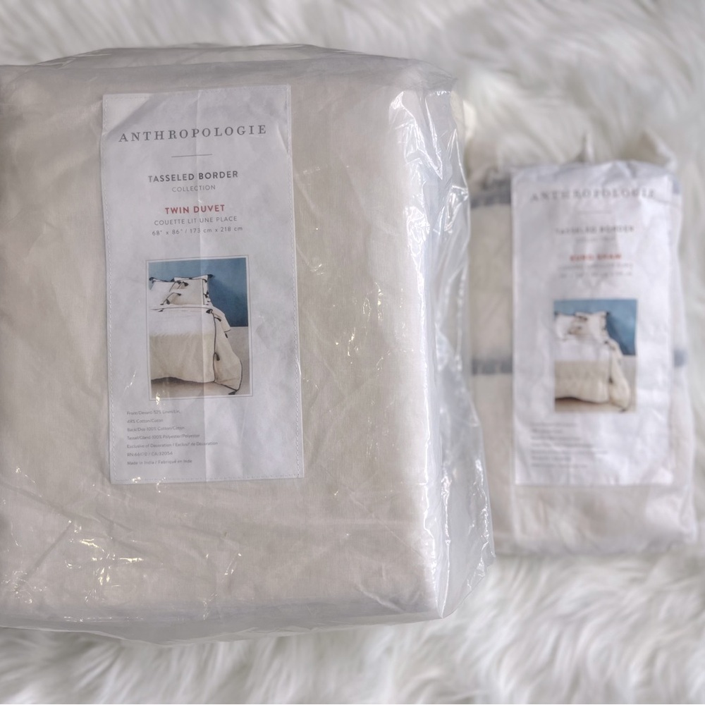 Anthropologie Tasseled Border Collection Black and White Twin Duvet Set NWT - Picture 7 of 8